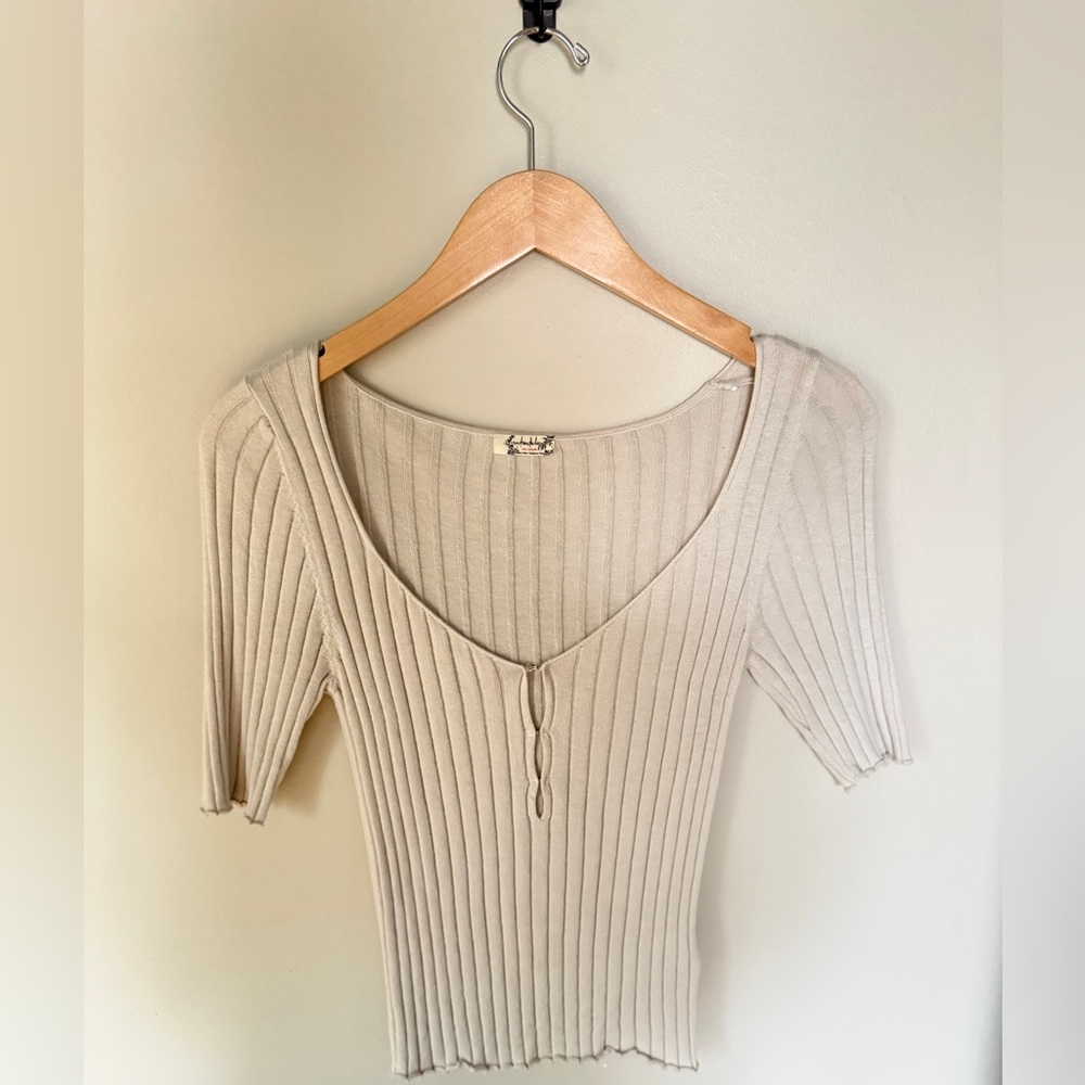 Free People Cream Ribbed Women's Top Size Small